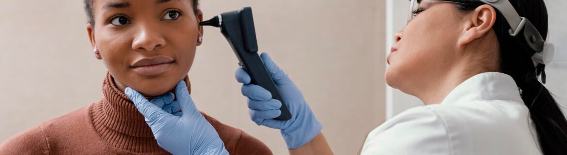 Doctor checking patients earwax removal